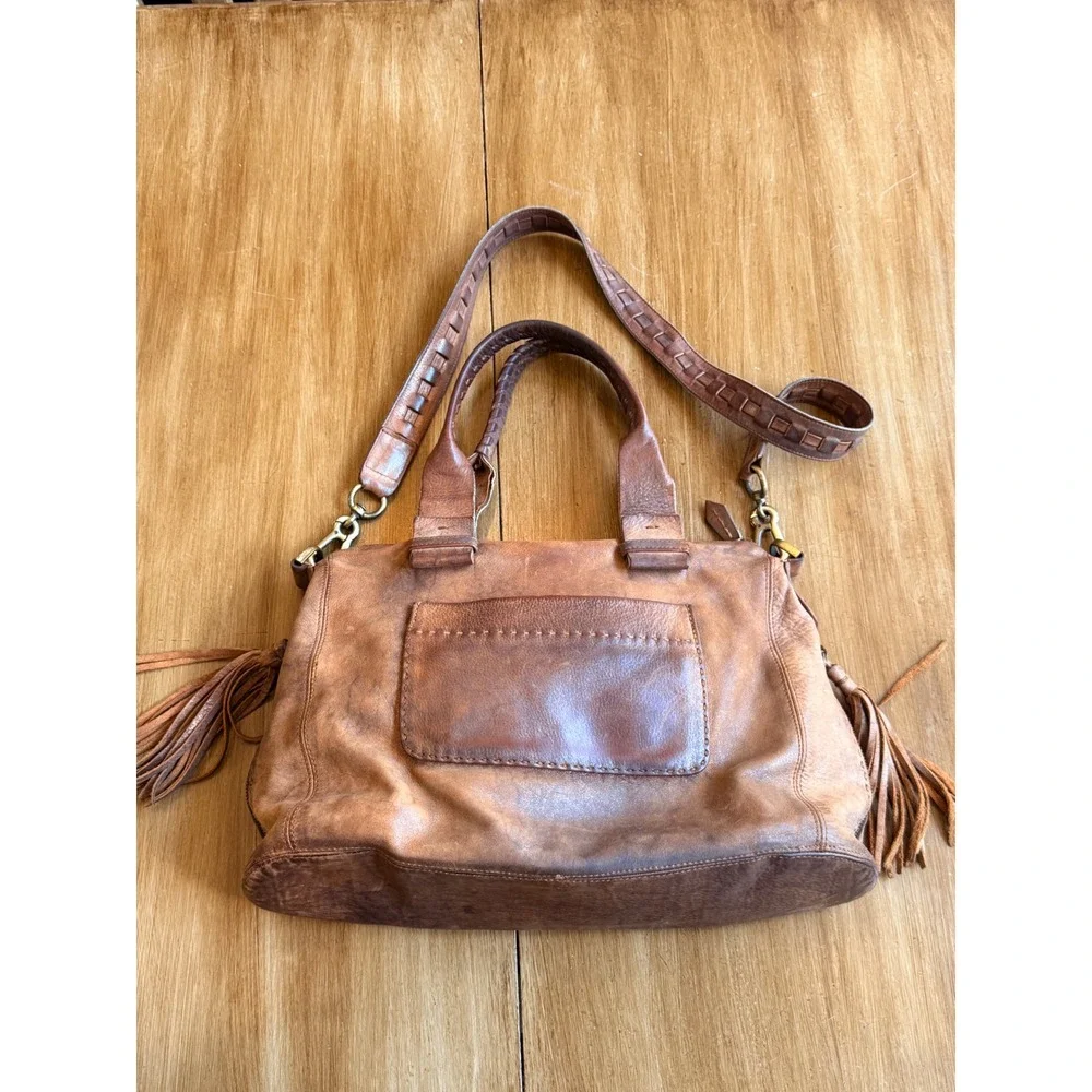 Carla Mancini Brown Leather Satchel Braided Tassel Handcrafted USA Crossbody Bag